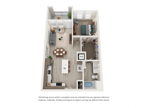 Floor plan for 1 bed, 1 bath, 809 sqft